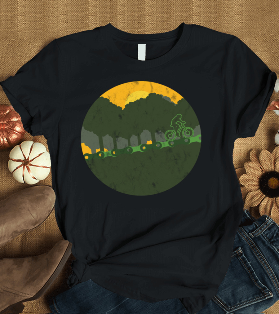 Mountain Bike Adventure in Forest with Sunset T-Shirt