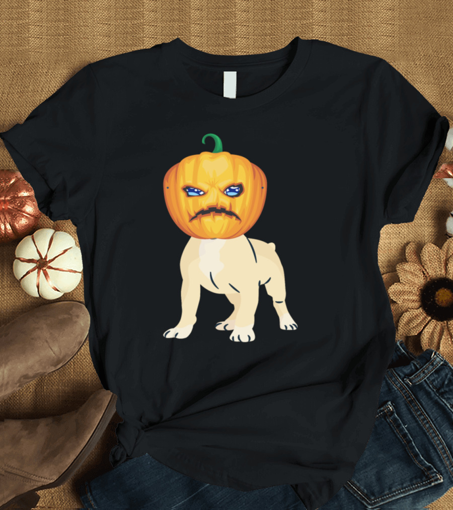 Halloween Dog with Pumpkin Head Face T-Shirt