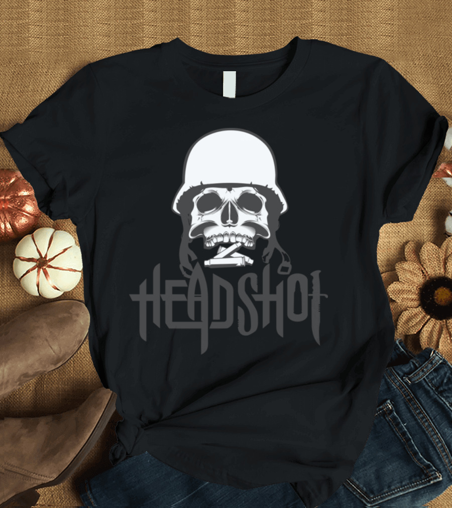 Headshot Skeleton with Helmet and Crossed Bullets T-Shirt