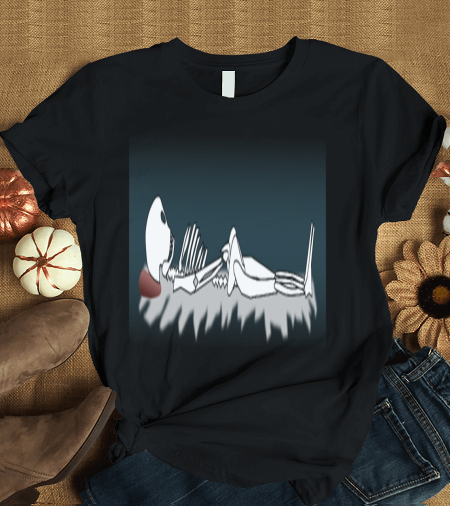 Skeleton Resting in Coffin Shrouded in Shadows T-Shirt