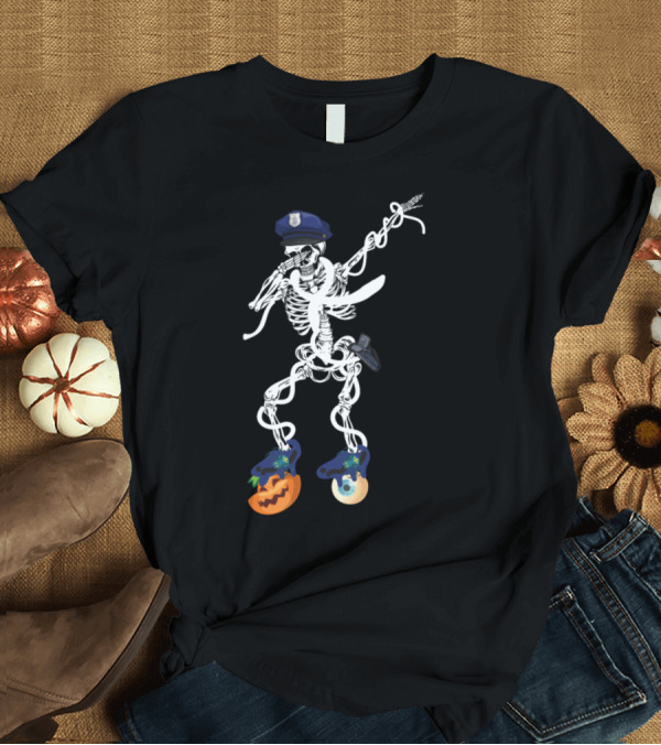 T-Shirt: Dabbing Skeleton Police Officer Halloween Roller Skates T-Shirt Dabbing Skeleton Police Officer Halloween Roller Skates T-Shirt