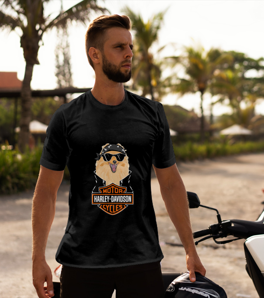 Pomeranians Harley Davidson Motorcycles T-Shirt