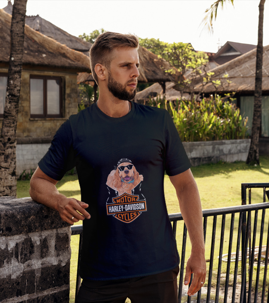 American Cocker Spaniel Harley Davidson Motorcycles Biker T-Shirt