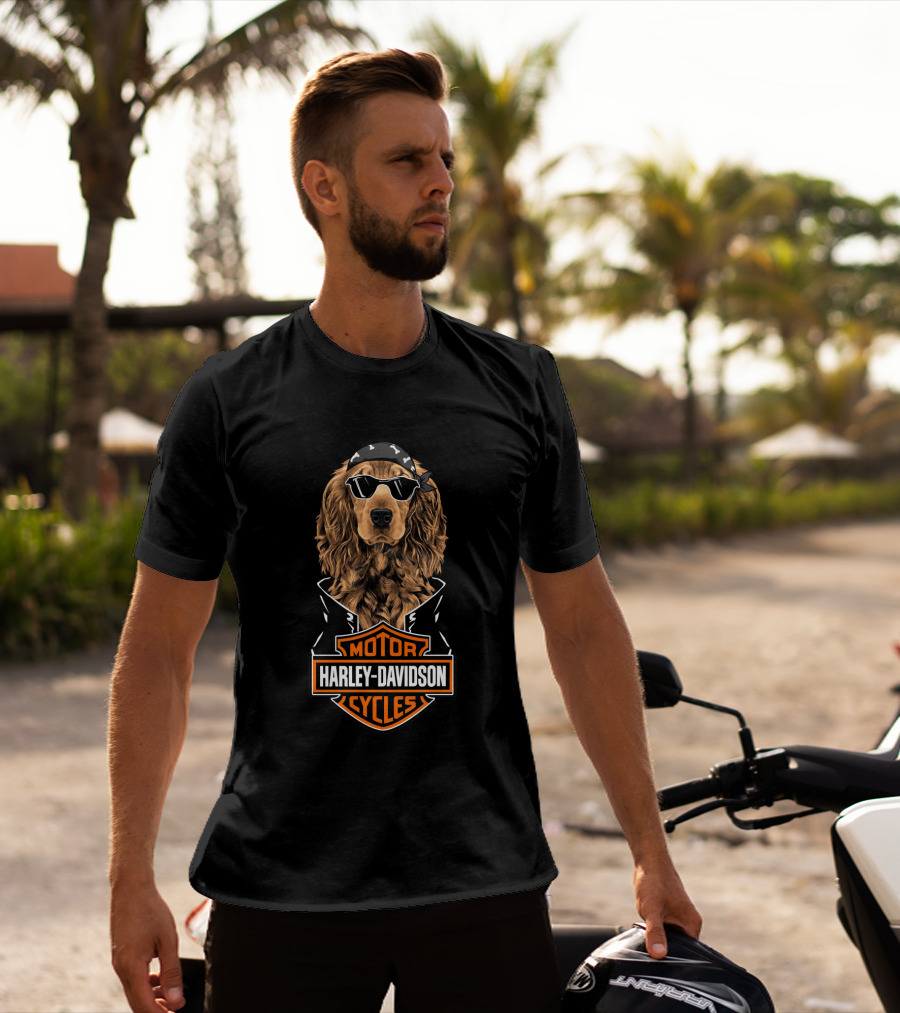 English Cocker Spaniel Harley Davidson Motorcycles Biker T-Shirt