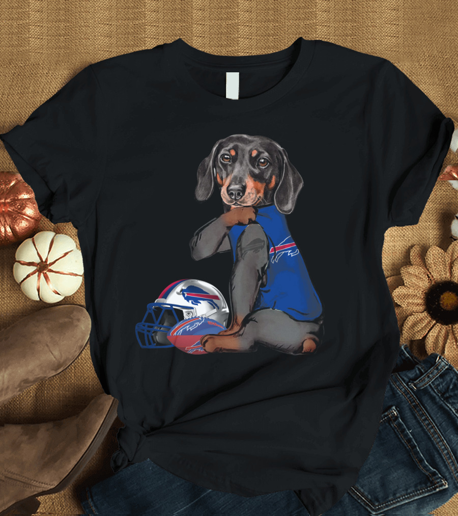 Buffalo Bills Dachshund with Helmet and Jersey T-Shirt