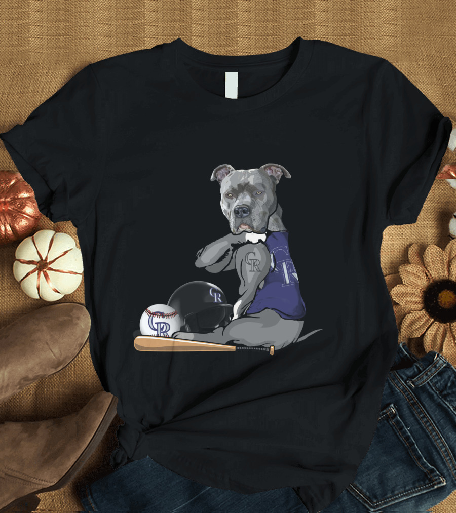 Colorado Rockies Pit Bull Baseball Bat and Helmet T-Shirt