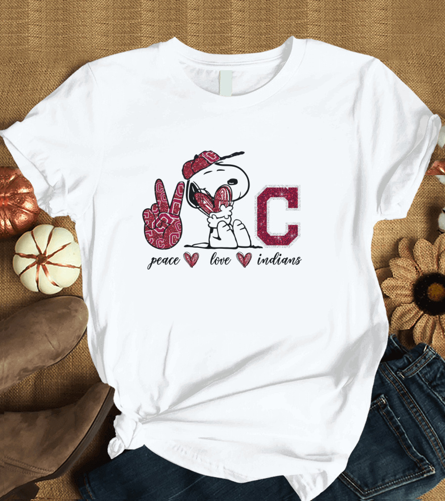 Peace Love Cleveland Indians Snoopy C T-Shirt
