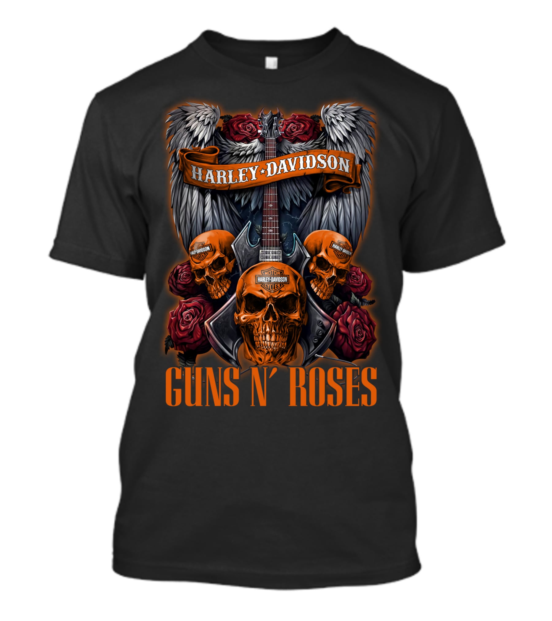Harley Davidson Guns N' Roses Skulls Wings Roses Guitar T-Shirt