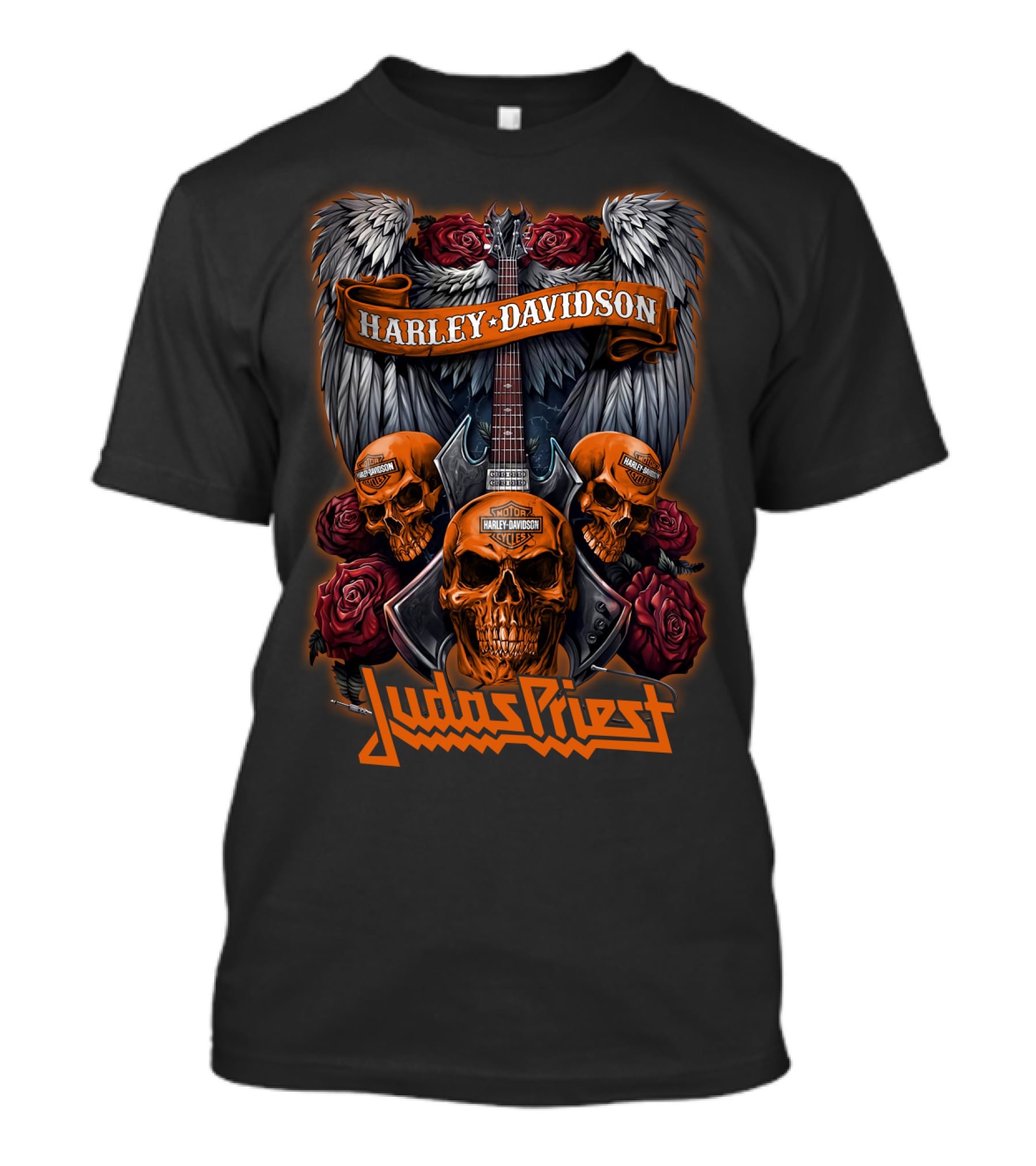 Judas Priest 47Hd Harley Davidson Skull Guitar Wings Roses T-Shirt