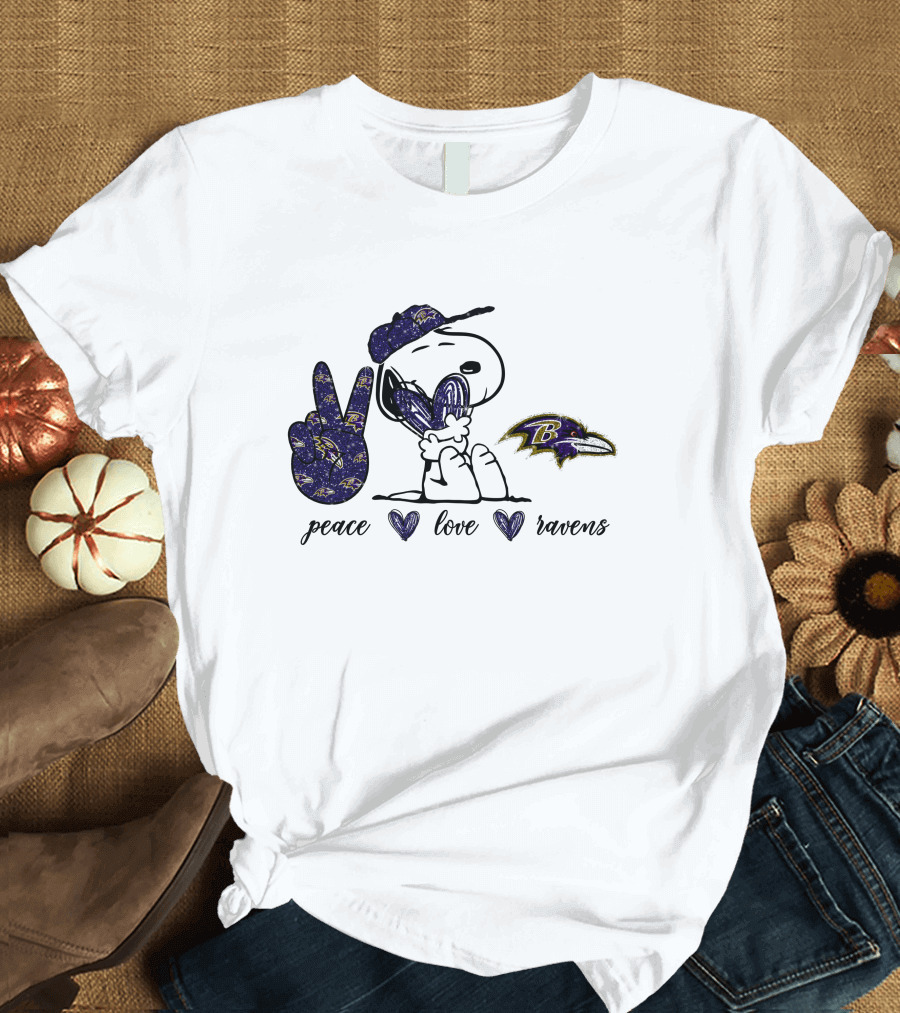 Peace Love Ravens Baltimore Snoopy T-Shirt