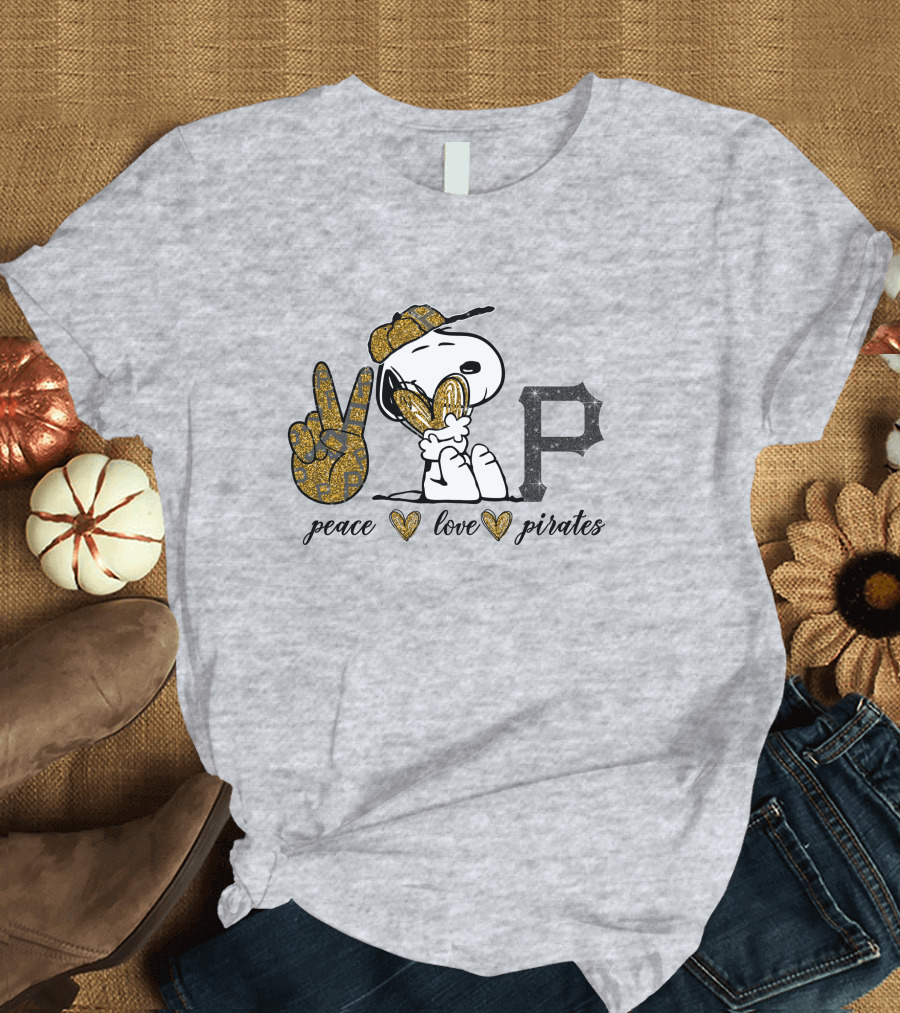 Peace Love Pittsburgh Pirates Snoopy Baseball Fan T-Shirt