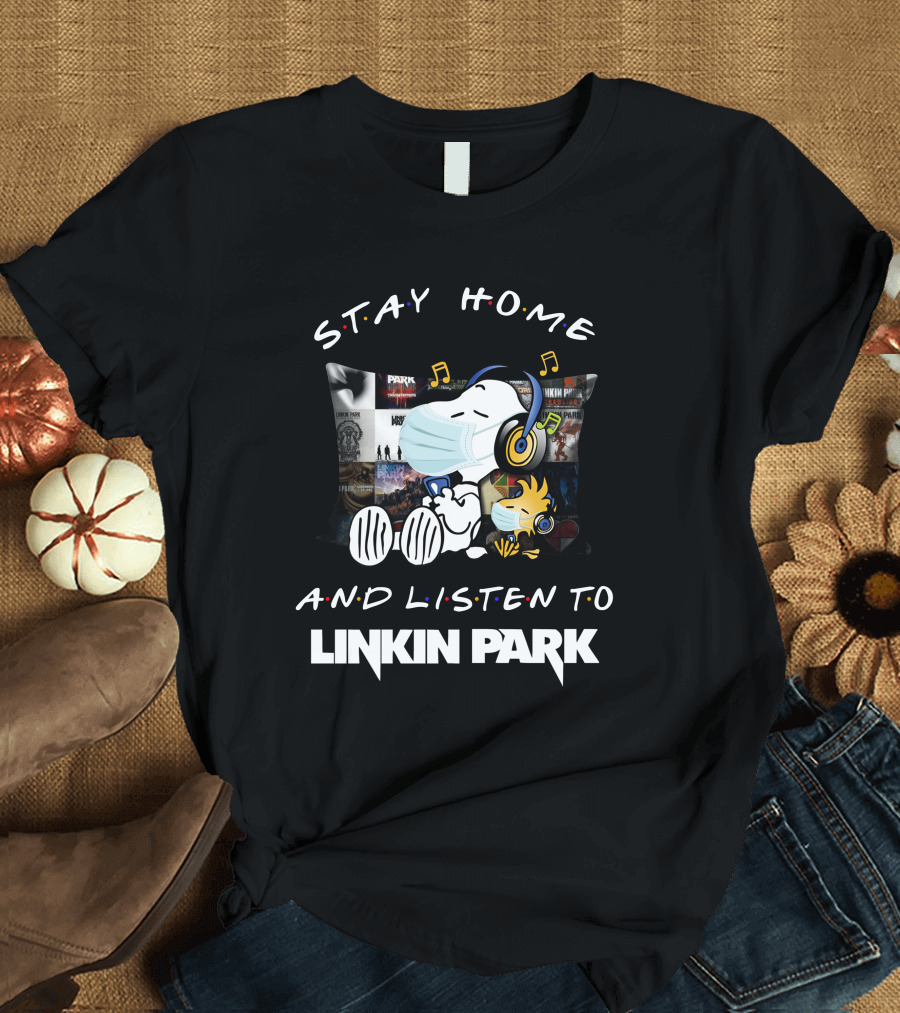 Stay Home and Listen to Linkin Park Snoopy Music Pillow T-Shirt