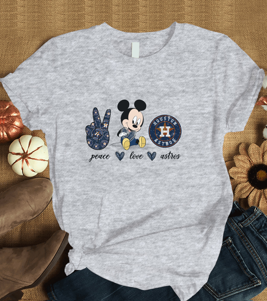Peace Love Houston Astros Mickey Mouse T-Shirt
