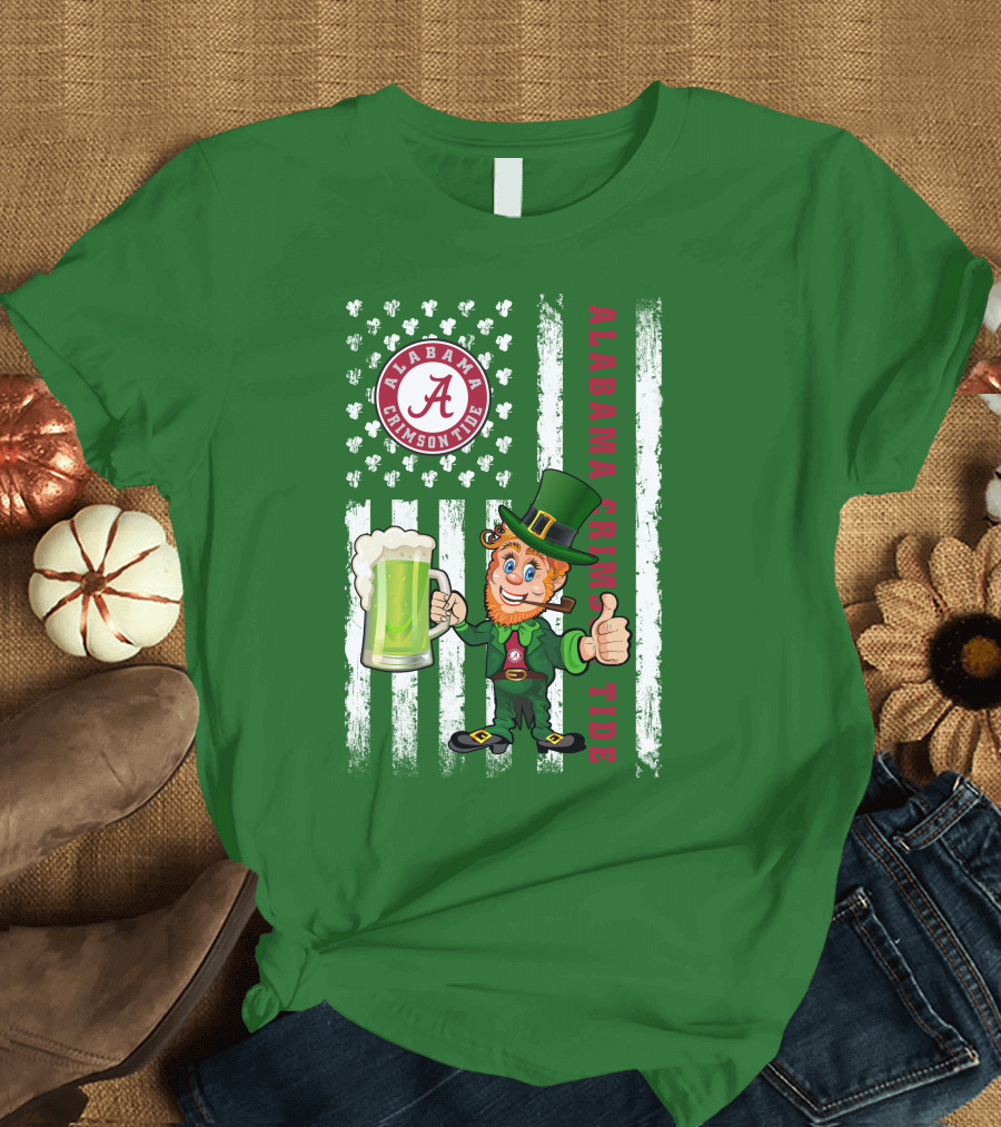 Alabama Crimson Tide St Patrick's Day Leprechaun Flag and Beer Mug T-Shirt