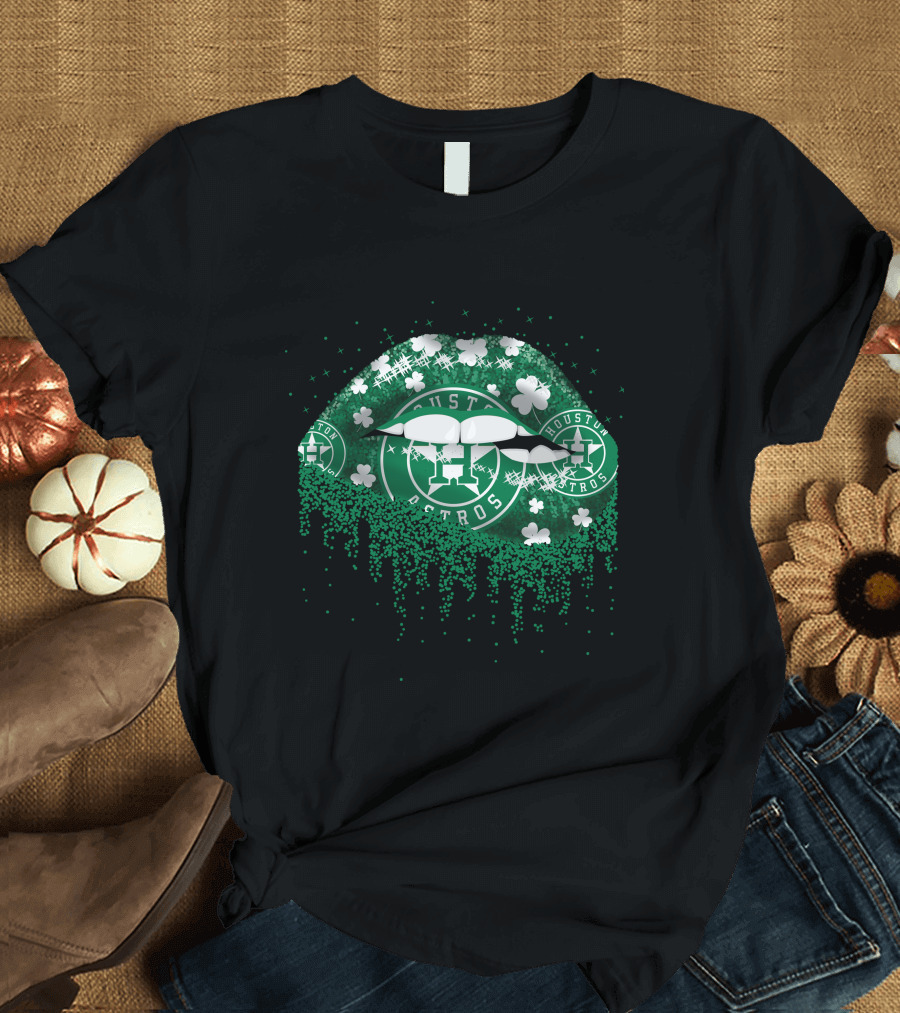 Houston Astros St. Patrick's Day Green Lips and Shamrocks T-Shirt