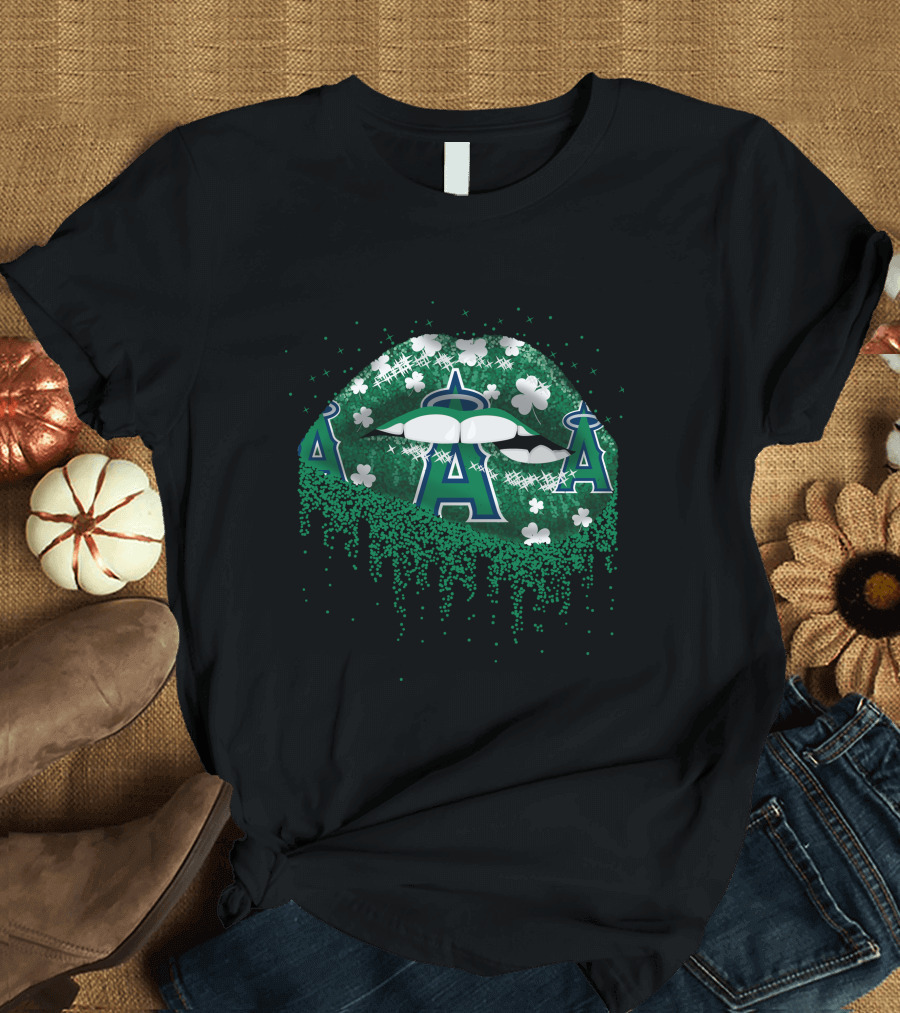 Los Angeles Angels Green Shamrock Lips T-Shirt