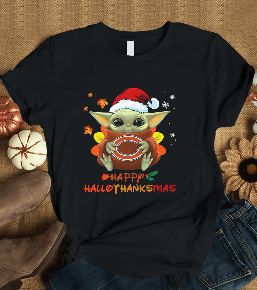 Chicago Bears Baby Yoda Hallothanksmas Happy Holidays 505 L1PTT T-Shirt