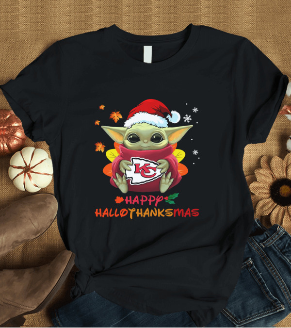 T-Shirt: Kansas City Chiefs Baby Yoda Happy Hallothanksmas T-Shirt Kansas City Chiefs Baby Yoda Happy Hallothanksmas T-Shirt