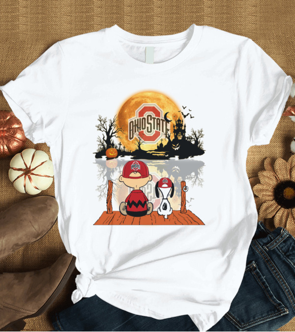T-Shirt: Ohio State Buckeyes Halloween Moon Charlie and Snoopy 495 T-Shirt Ohio State Buckeyes Halloween Moon Charlie and Snoopy 495 T-Shirt