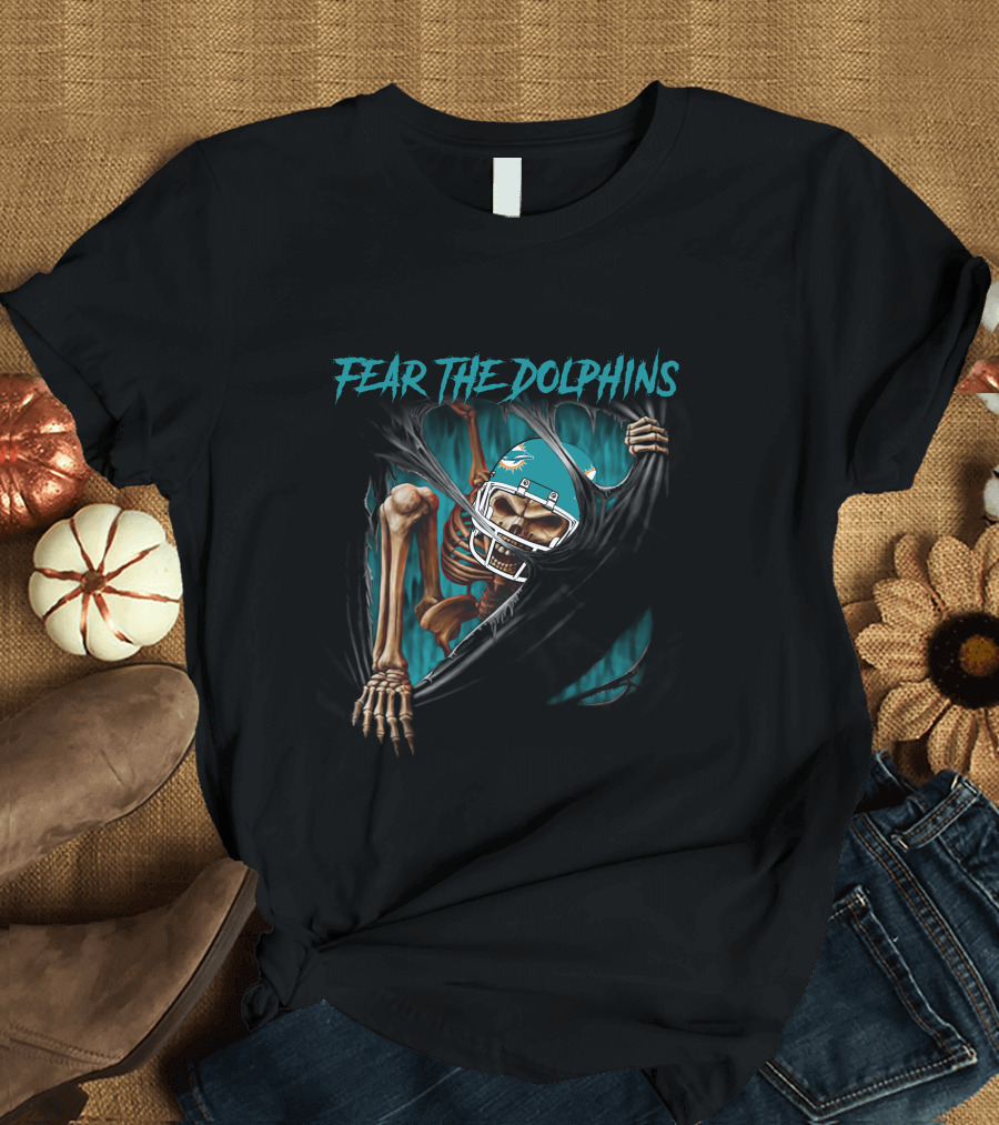Miami Dolphins Fear the Dolphins Skeleton Football Helmet 515NFL L1MTH T-Shirt