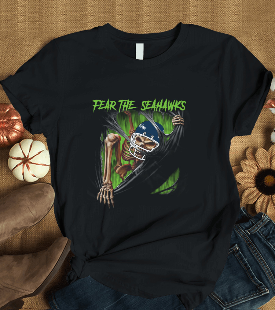 Fear the Seahawks 515NFL L1MTH Skeleton Football Helmet T-Shirt