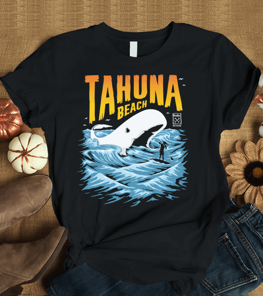 Tahuna Beach New Zealand Salty Whale Paddle Surfer Adventure T-Shirt