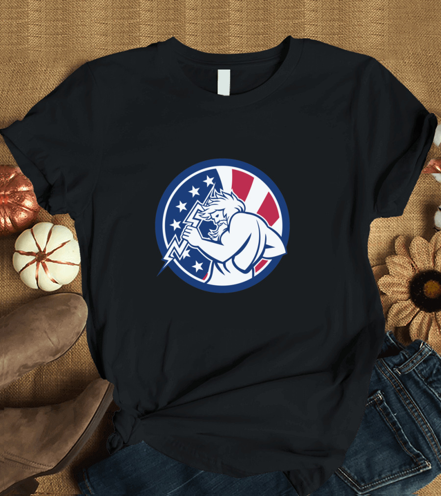 Zeus Thunderbolt American Flag Icon T-Shirt