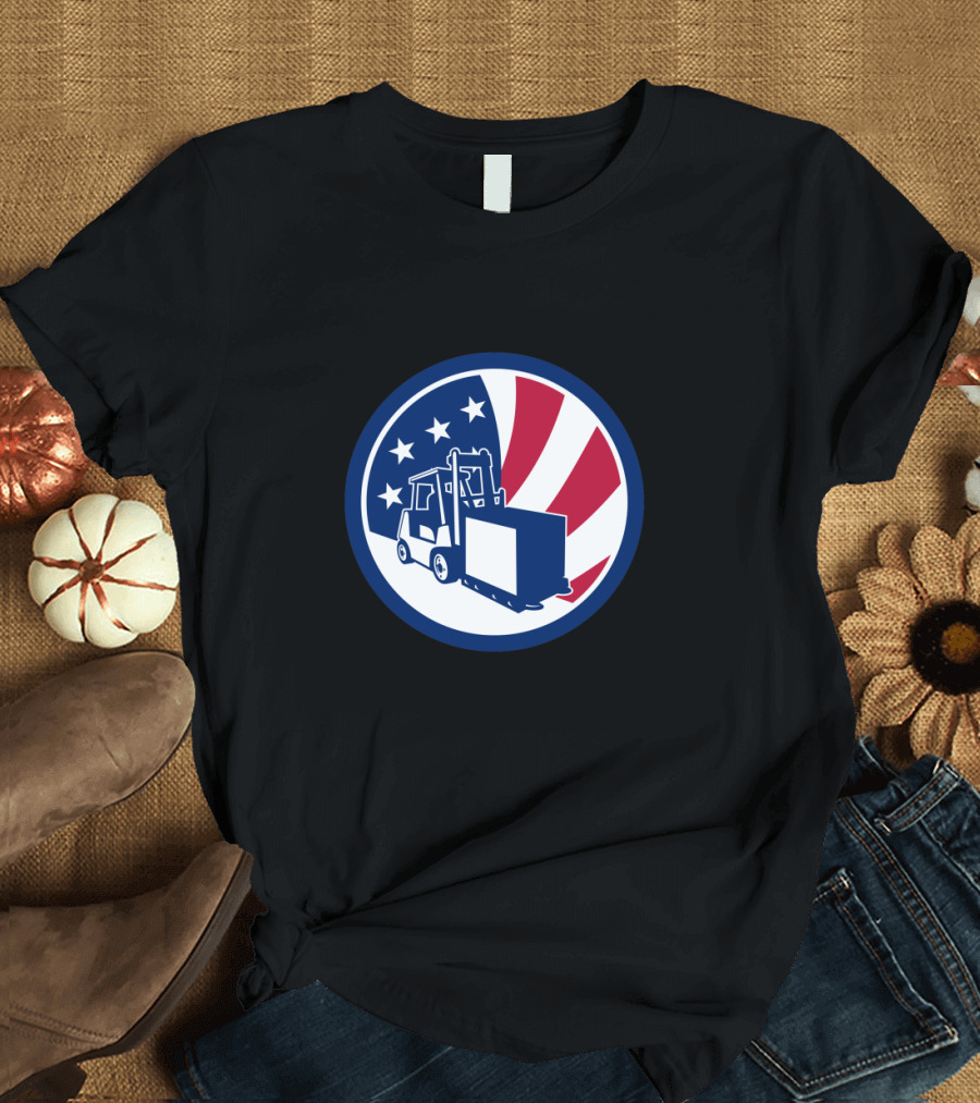 American Logistics USA Flag Forklift Icon T-Shirt