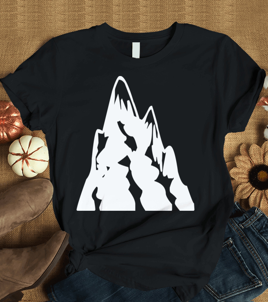 High Mountains Silhouette Peaks in Bold White T-Shirt