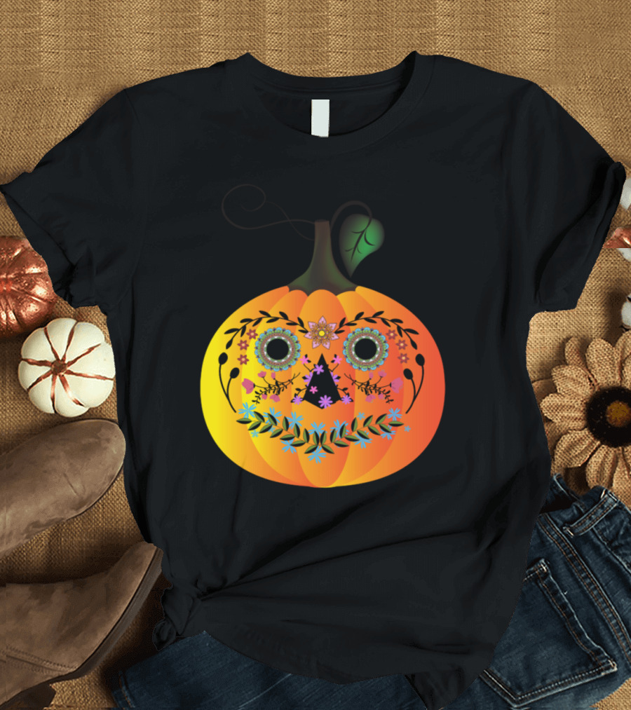 Sugar Skull Pumpkin Halloween Day of the Dead Fiesta T-Shirt