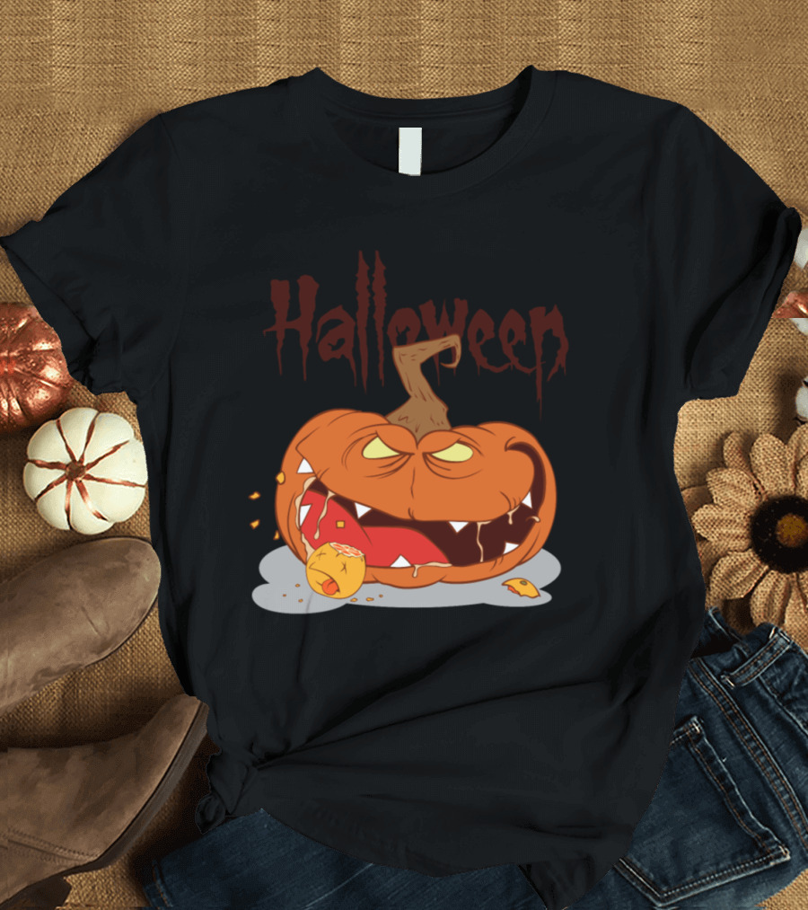 Scary Monster Pumpkin Halloween T-Shirt
