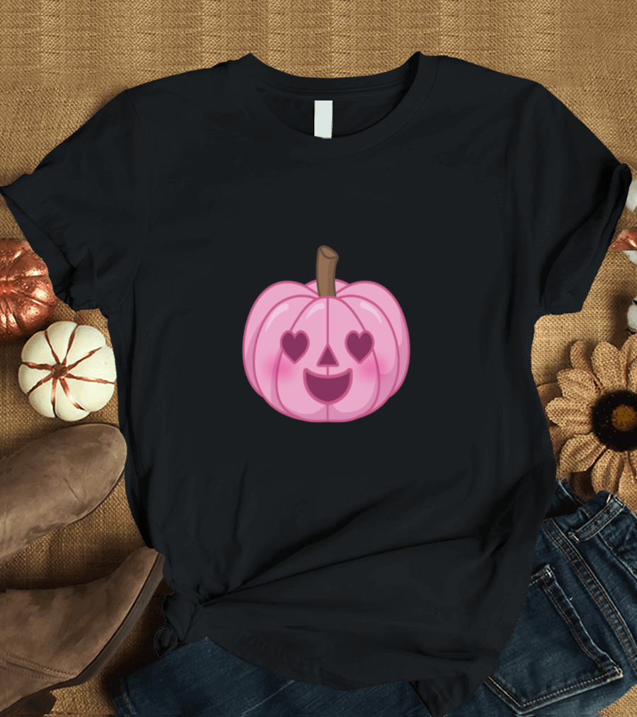 Cute Pink Pumpkin with Heart Eyes T-Shirt