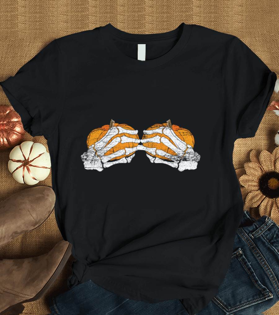 Pumpkin Skeleton Hands Halloween T-Shirt