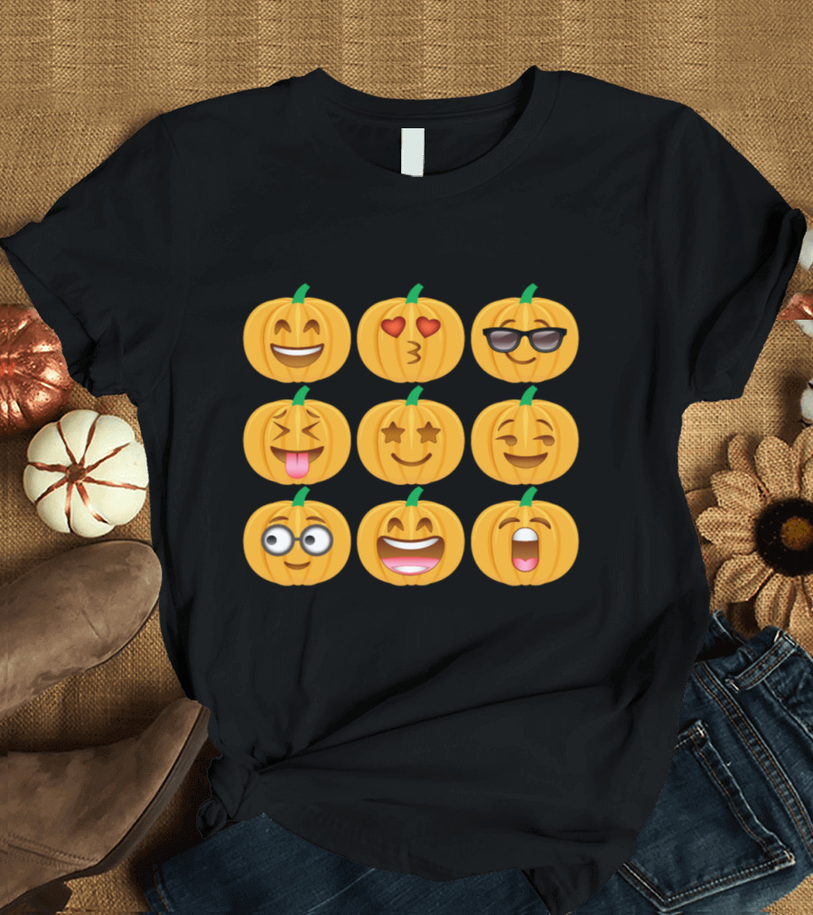 Halloween and Thanksgiving Pumpkin Emoji Faces Fun T-Shirt