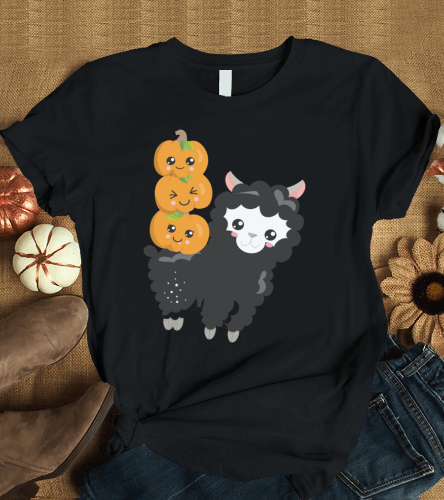 Halloween Black Sheep with Cute Pumpkins Stack T-Shirt