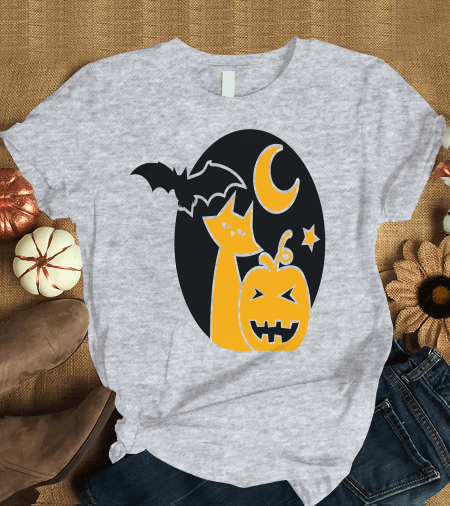 Halloween Circle Bat Cat Pumpkin Moon Star T-Shirt