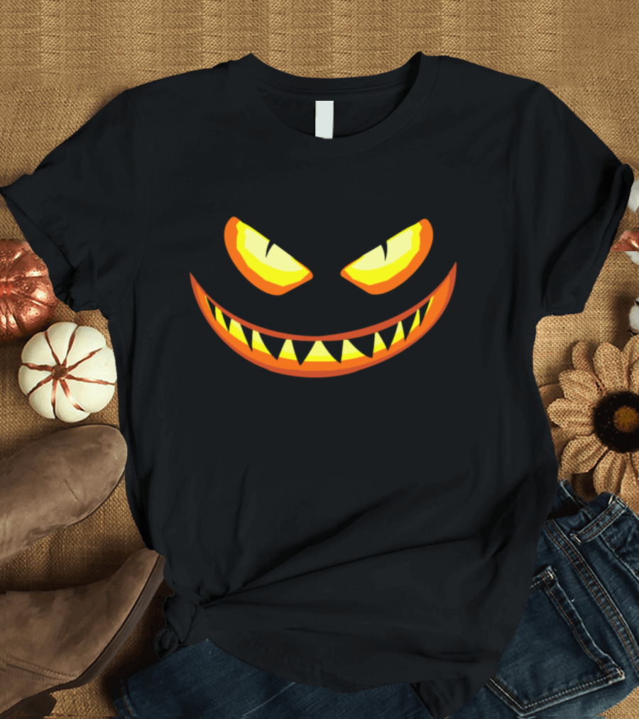 Halloween Scary Pumpkin Face Evil Grin T-Shirt