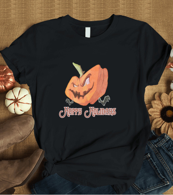 T-Shirt: Happy Holidays Evil Halloween Pumpkin Square T-Shirt Happy Holidays Evil Halloween Pumpkin Square T-Shirt