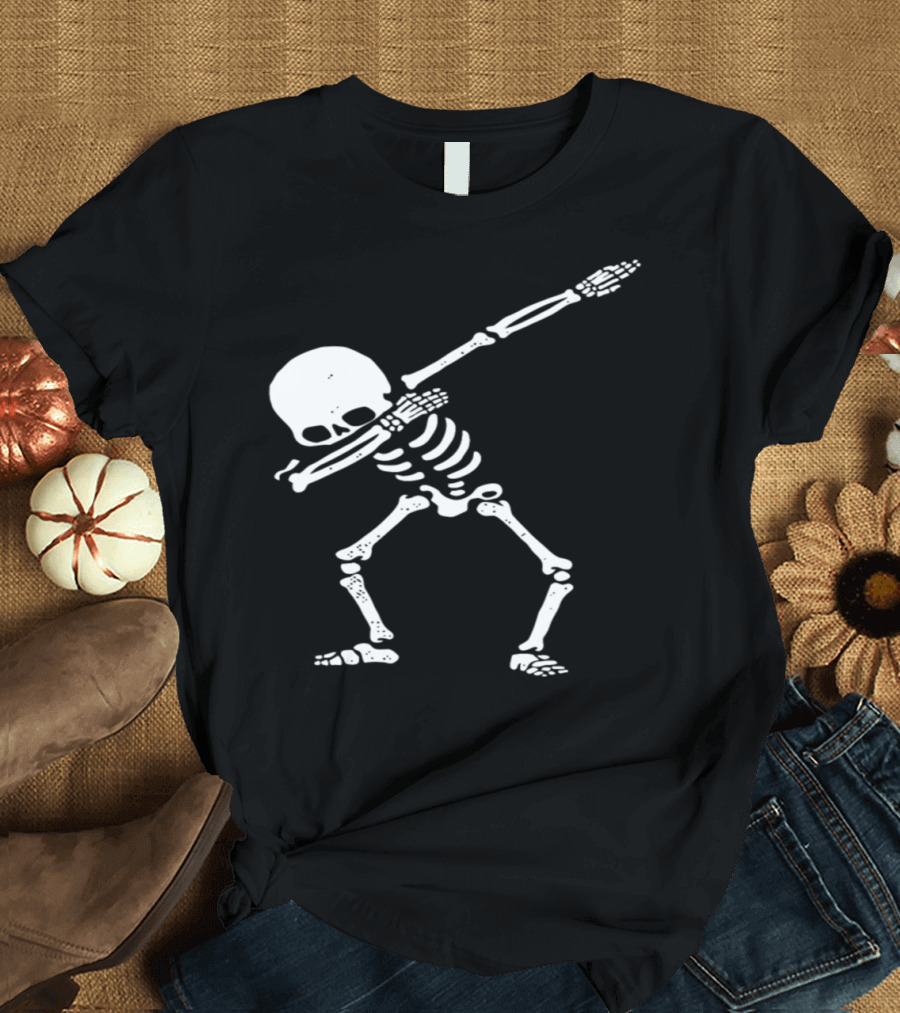 Dabbing Skeleton White Gesture Halloween T-Shirt