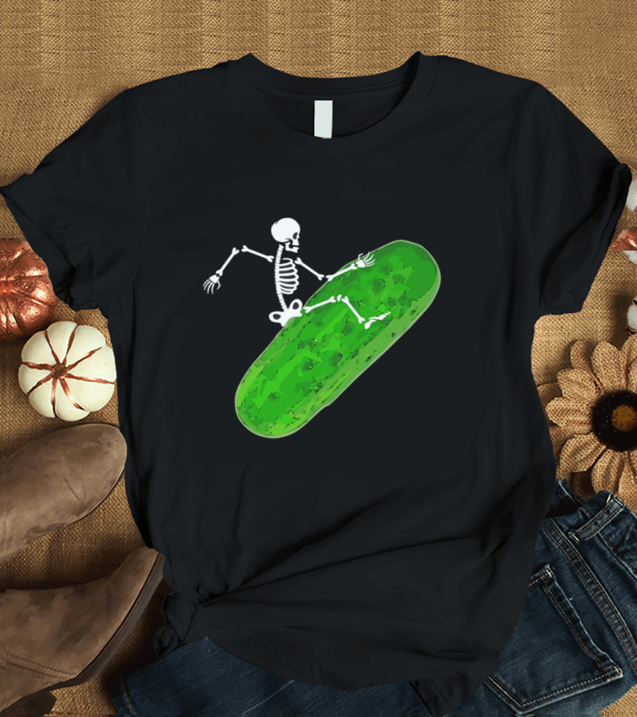 Skeleton Riding on Giant Pickle T-Shirt