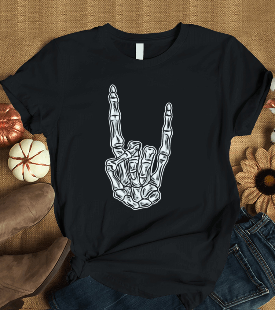 HEAVY METAL Skeleton Hand Rock T-Shirt