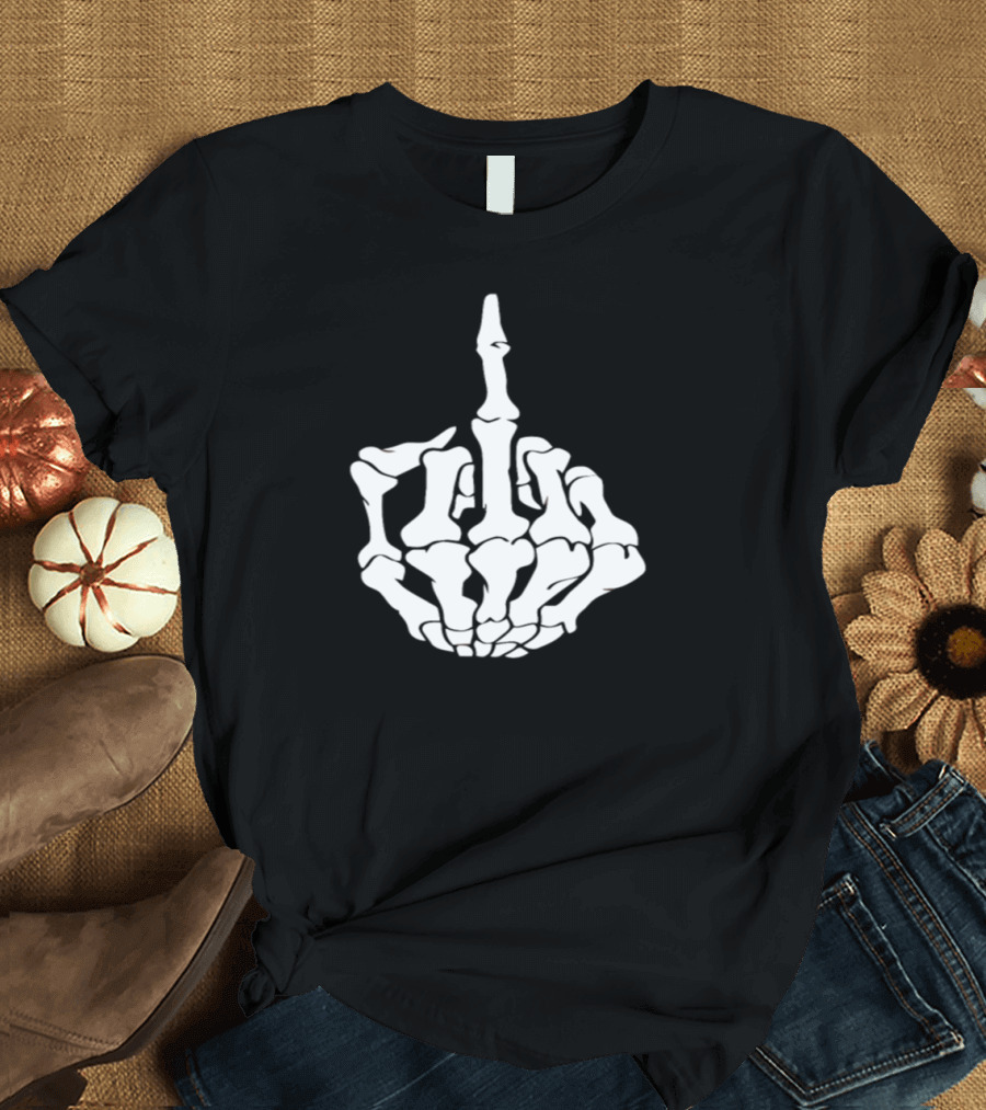 Skeleton Middle Finger Gesture T-Shirt