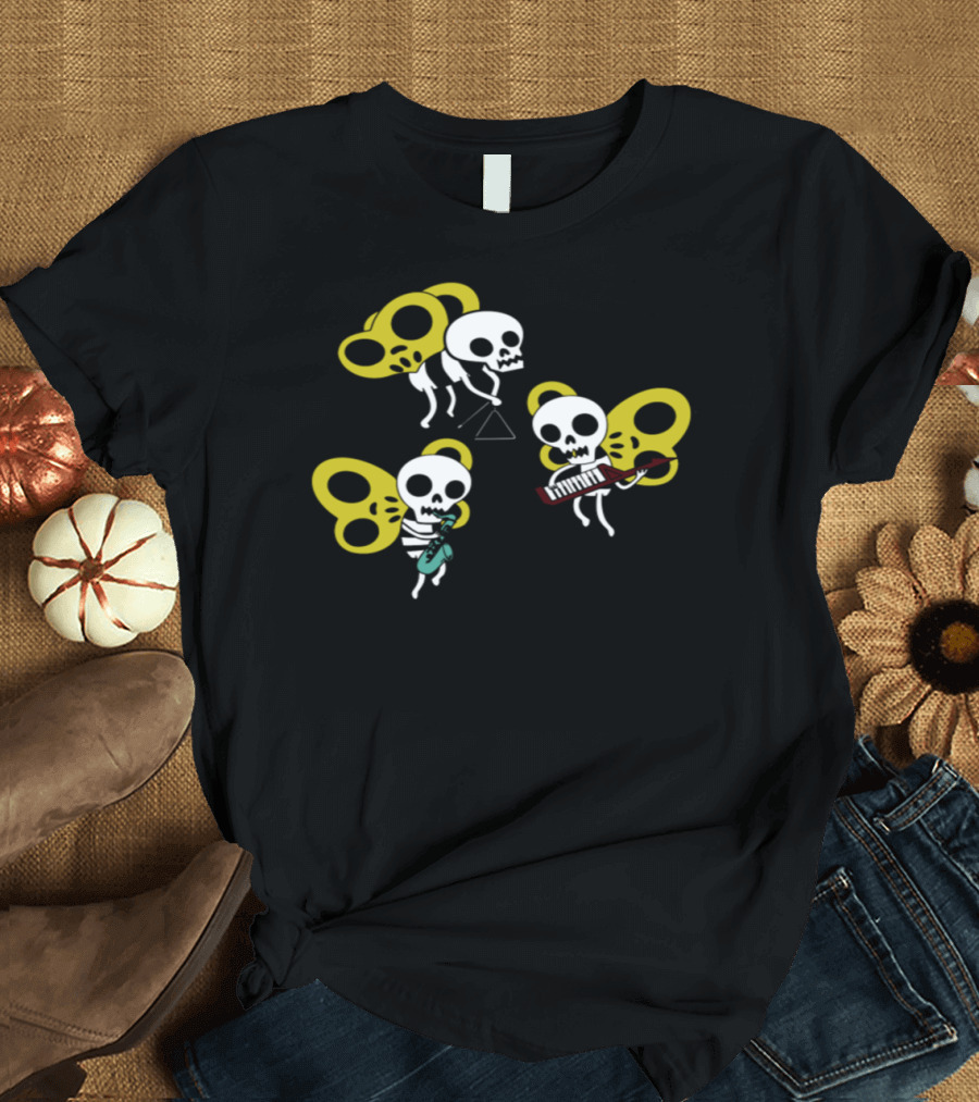 Skeleton Butterfly Band Playing Instruments T-Shirt