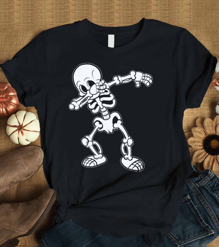 Dabbing Skeleton Funny Halloween Dab Skull Clip T-Shirt