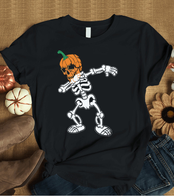 T-Shirt: Dabbing Skeleton Pumpkin Head Halloween Kids T-Shirt Dabbing Skeleton Pumpkin Head Halloween Kids T-Shirt