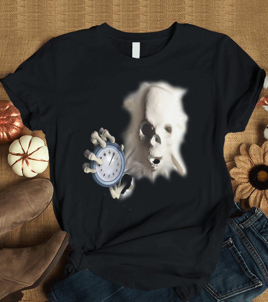 Skeletthand Clock Halloween Skull Face T-Shirt