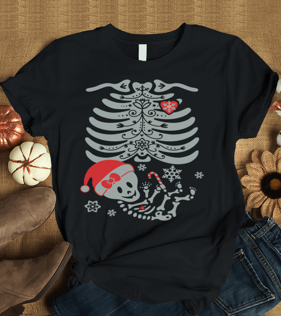 Santa Skelly Baby Girl Ribcage Candy Cane Snowflake T-Shirt