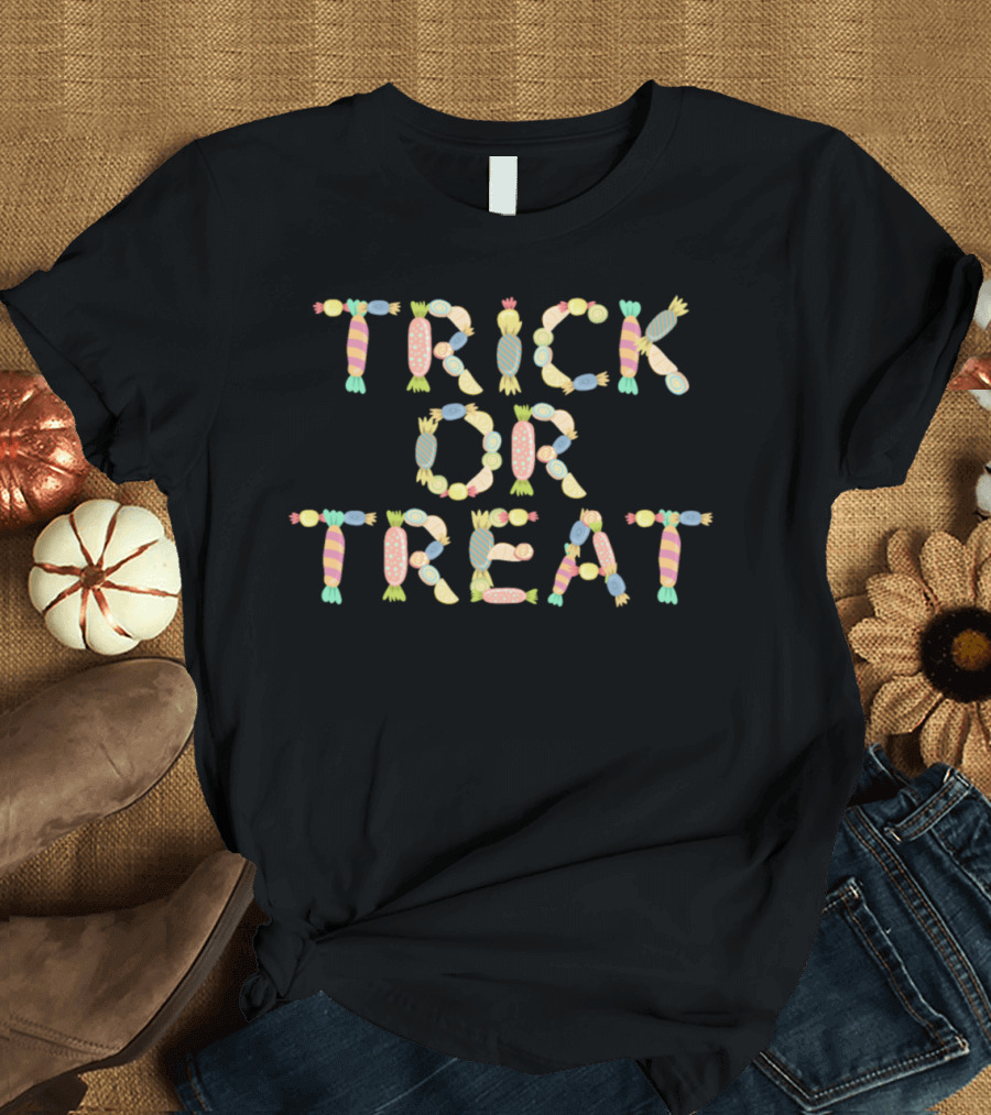 Trick or Treat Candy Letters Halloween T-Shirt