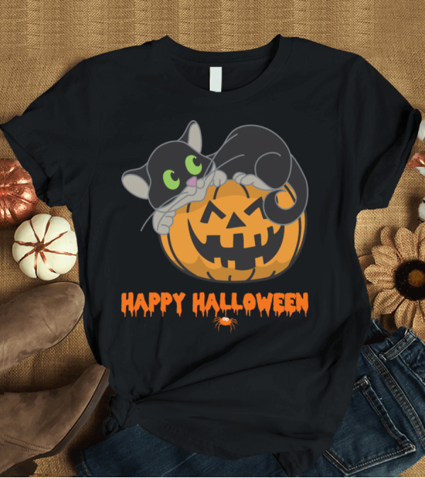 T-Shirt: Happy Halloween Cat Pumpkin Horror Monster Scary T-Shirt Happy Halloween Cat Pumpkin Horror Monster Scary T-Shirt