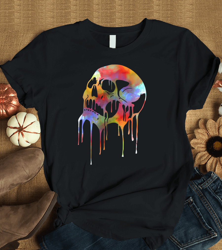 Colorful Melting Skull Psychedelic Dripping Spectrum T-Shirt